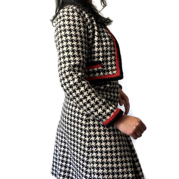 Vintage 60s Houndstooth Orange & Black Dress & Matching Jacket Size 6 - Picture 2 of 9